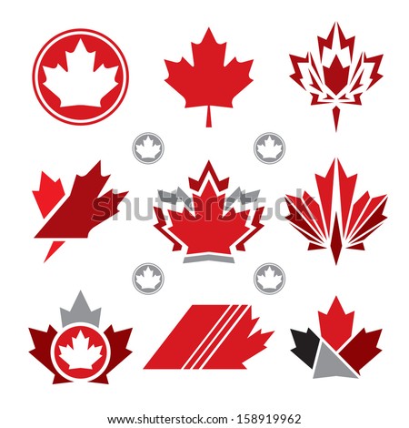A set of unique Canadian maple leaf vector icons. Royalty-Free Stock Photo #158919962