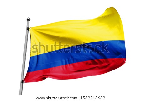 Colombia flag waving isolated white background
