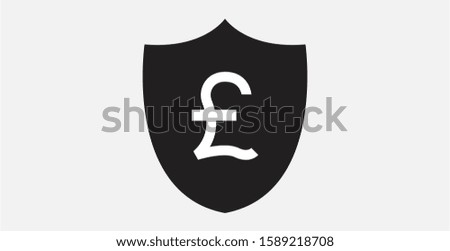 Shield with pound sterling icon. Bank insurance vector icon. Money with security shield icon. Vector illustration icon