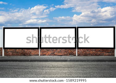 Three blank frame billboard mockup. Bilboard city mockup white.