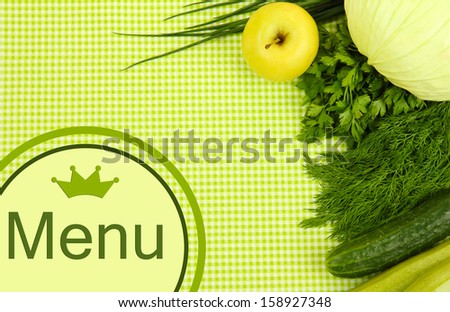 Cooking concept. Vegetables on tablecloth background