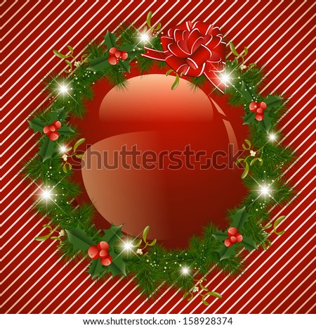 Decorated Christmas Wreath With Stars Over Red Background