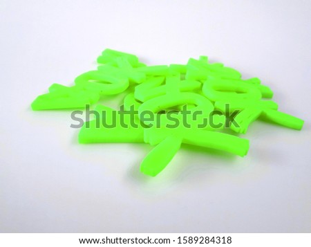 colorful acrylic letters, on white background