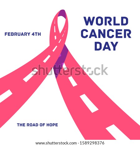 Pink ribbon stylized as the road. World cancer day conceptual illustration. 