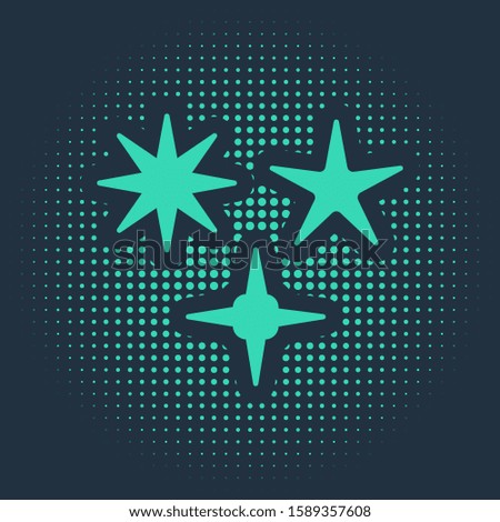 Green Falling star icon isolated on blue background. Meteoroid, meteorite, comet, asteroid, star icon. Abstract circle random dots. Vector Illustration