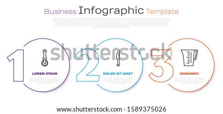 Set line Pizza knife , Knife  and Measuring cup. Business infographic template. Vector