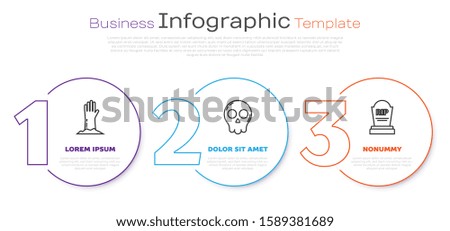 Set line Zombie hand , Skull  and Tombstone with RIP. Business infographic template. Vector