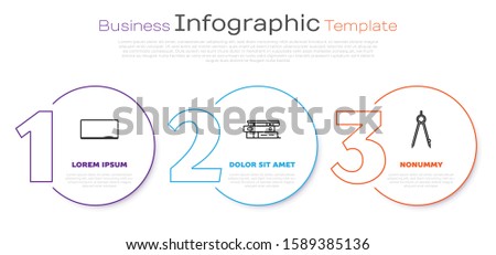 Set line Chalkboard, Office folders with papers and documents and Drawing compass. Business infographic template. Vector