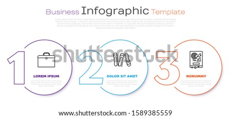 Set line Briefcase, Paper clip and Board with graph chart. Business infographic template. Vector