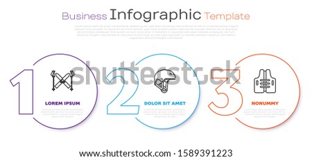 Set line Ski and sticks, Helmet and Life jacket. Business infographic template. Vector