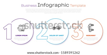 Set line Gloves, All Terrain Vehicle or ATV motorcycle and Knee pads. Business infographic template. Vector