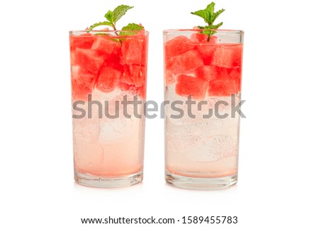 Fresh Watermelon cocktail isolated on white background.