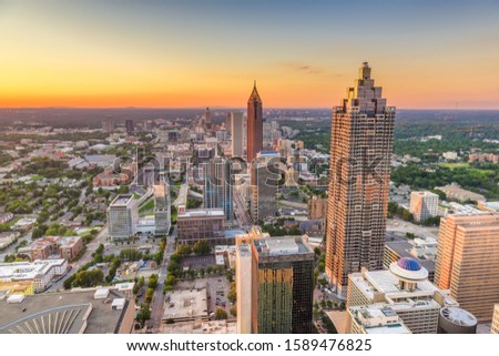 Atlanta, Georgia, USA downtown skyline at dusk.