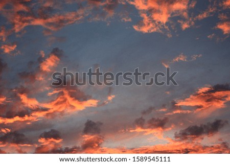 Orange clouds in the blue sky at sunset