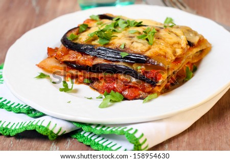 Piece of vegetable lasagna Royalty-Free Stock Photo #158954630