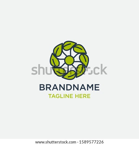 Green leaves icon. Abstract sphere logo, volume icon design template element