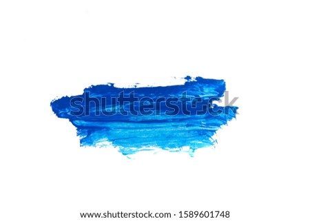acrylic watercolor paint brush stroke classic blue color on white background top view .free hand drawing texture isolated 