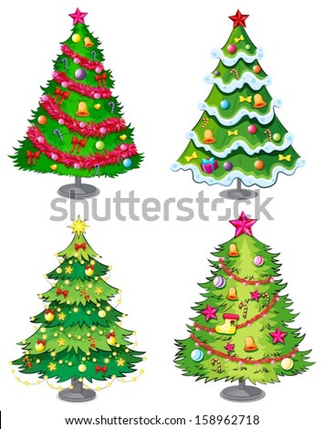 Illustration of the four christmas trees on a white background