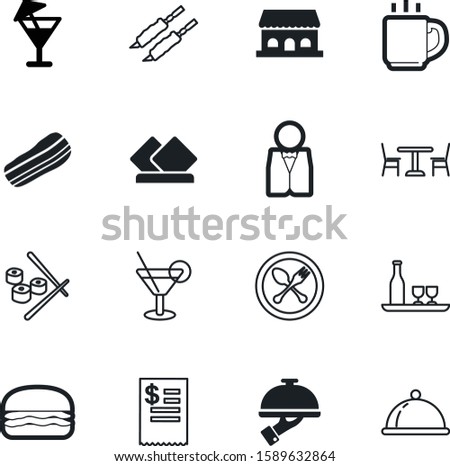 restaurant vector icon set such as: parasol, cheese, chair, morning, payment, butler, lamb, crispy, espresso, man, turkey, door, graphic, color, work, grill, architecture, sushi, account, tea, slice