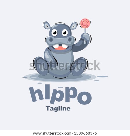 Hippo cartoon mascot logo design