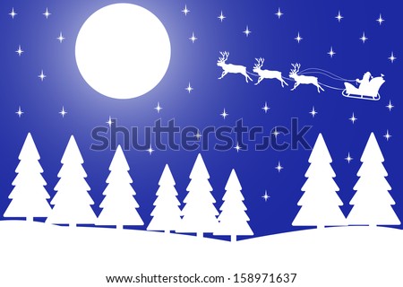 Silhouette of Christmas night in the winter forest.
