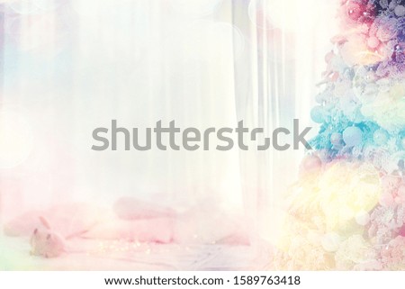 decorated Christmas tree, beautiful background, gifts and balls, holiday