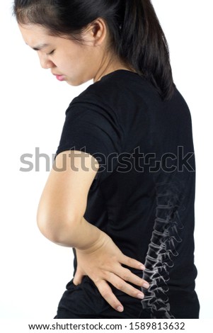 asian woman feel spine bones pain	
