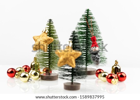 christmas decoration composition with small objects macro view