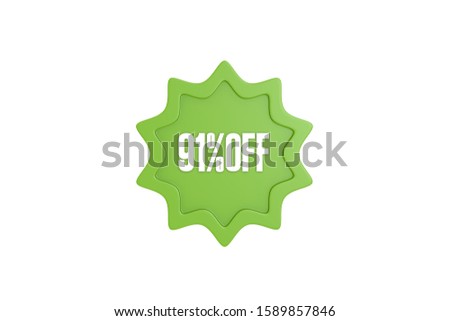 91 percent off 3d sign in light green color isolated on white background, 3d illustration.