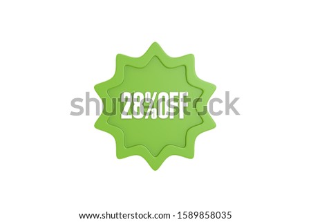 28 percent off 3d sign in light green color isolated on white background, 3d illustration.