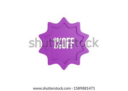 1 percent off 3d sign in purple color isolated on white background, 3d illustration.