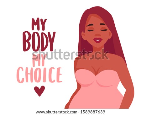 Body positive vector illustration. Plus size Woman dressed in swimsuits. Happy overweight girl in flat style. Attractive lady. Female cartoon character. My body my choice.