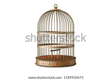 Vintage metal bird cage isolated on white background Royalty-Free Stock Photo #1589920675