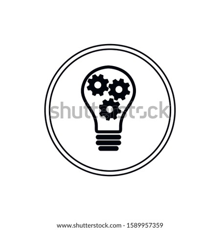 Simple light bulb conceptual icon with gears inside. Vector illustration