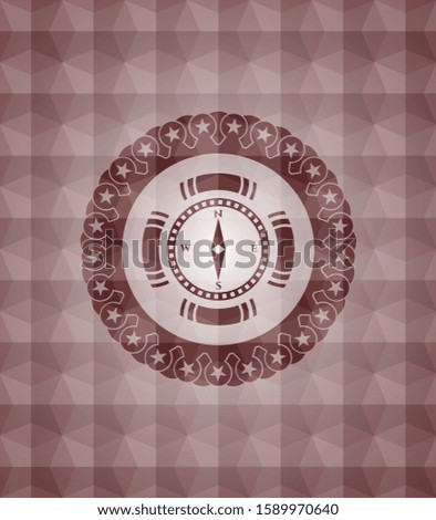 compass icon inside red badge with geometric pattern. Seamless.