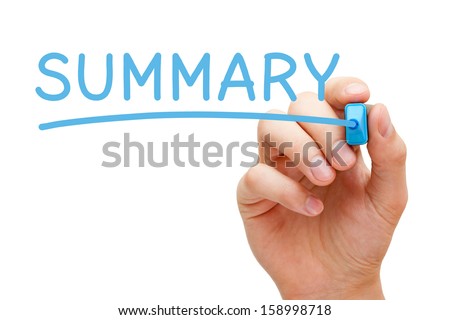 Hand writing Summary with blue marker on transparent wipe board. Royalty-Free Stock Photo #158998718