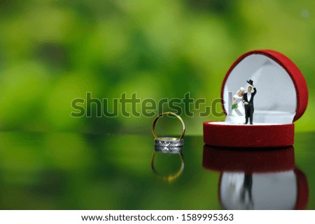 Miniature wedding concept - bride and groom married in garden / outdoor 