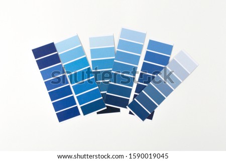 Color swatches with color of the year 2020 - Classic Blue. Color trend palette. Top view, flat lay. 