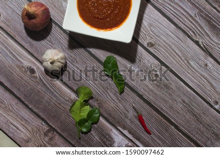Flat lay of chili paste. Spicy savory food ingredient. Asian delicacies. 