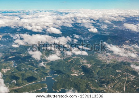 aerial landscape photography of Fujian,China shot from airplane window
