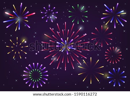 Happy New Year, colorful fireworks to celebrate new year party.
