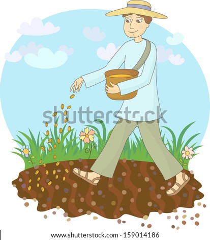 The farmer sows grain Royalty-Free Stock Photo #159014186