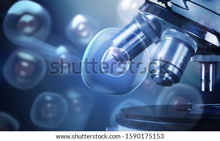 One medical Microscope on light background with icons