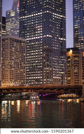 Eastern view of Michigan Avenue Bridge over the Chicago River, Chicago, Illinois, United States
