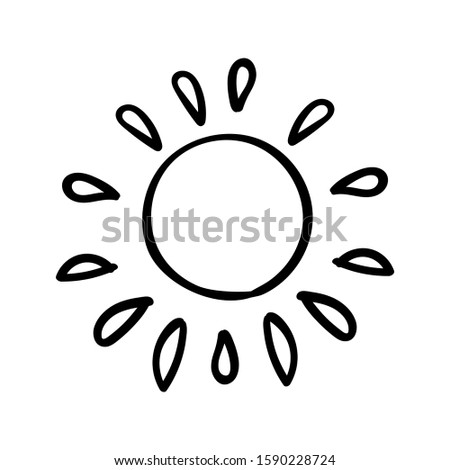 Sun yellow vector doodle. Planet of the solar system. Cartoon illustration vector Coloring page or book kids.