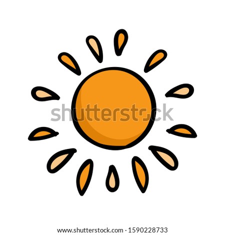 Sun yellow vector doodle. Planet of the solar system. Cartoon illustration vector