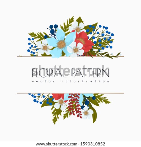 Fower page boarders - red, light blue, white flowers