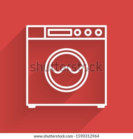 White line Washer icon isolated with long shadow. Washing machine icon. Clothes washer - laundry machine. Home appliance symbol.  Vector Illustration