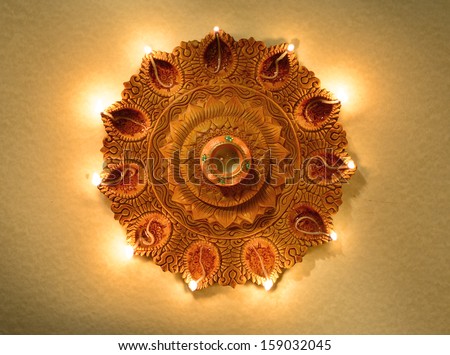 An Indian traditional, earthen lamp Royalty-Free Stock Photo #159032045