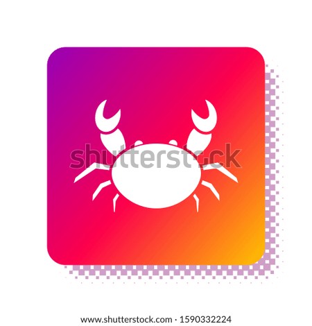 White Crab icon isolated on white background. Square color button. Vector Illustration